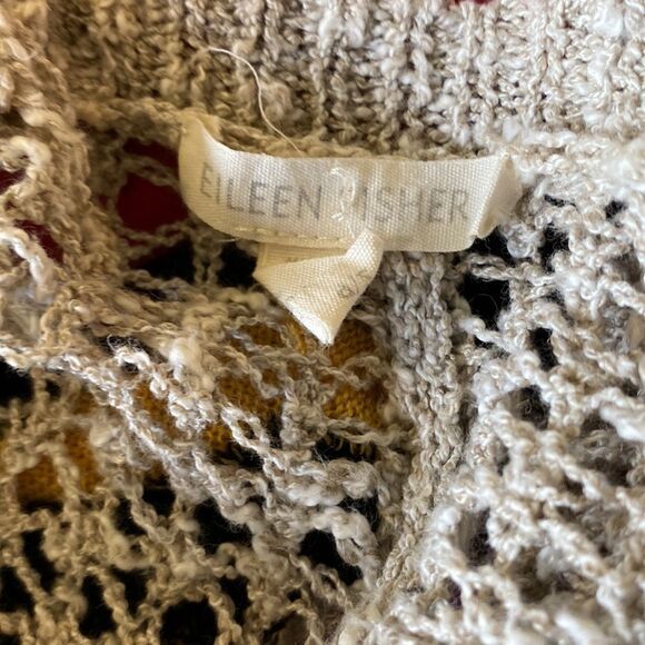 Eileen Fisher Tan Crochet Open Front Cardigan Sweater S - Picture 6 of 7